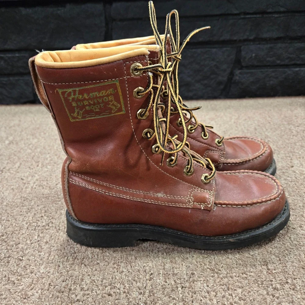 VTG 60s Herman Survivor Boots Mens Size 7‎ Brown Leather Steel Toe Logger